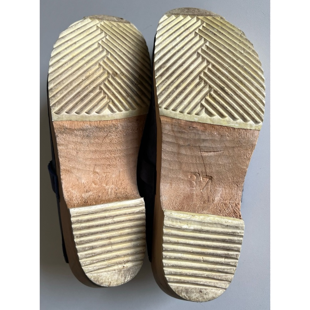 Vintage Blue Nubuck Slip On Wooden Clogs Mules 37 - Picture 10 of 13